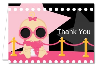  A Star Is Born!® Hollywood Black|Pink - Baby Shower Thank You Cards Blonde Hair